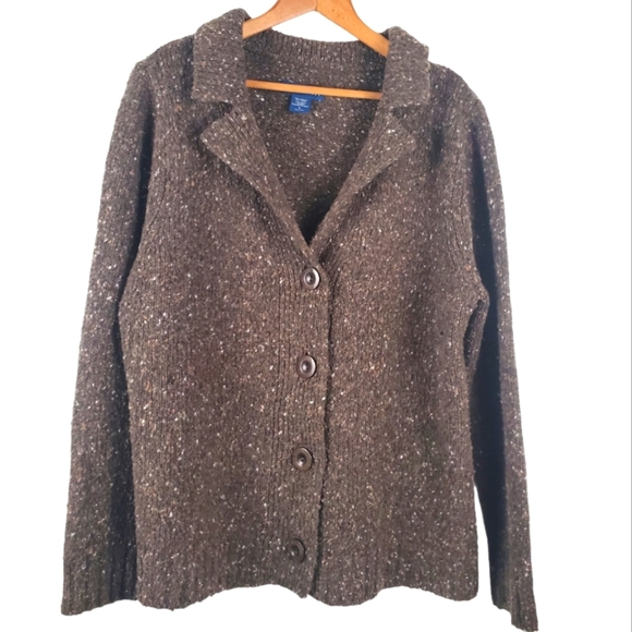 Women's Karen Scott Collared Cardigan. Heathered Brown. LG - Picture 1 of 11